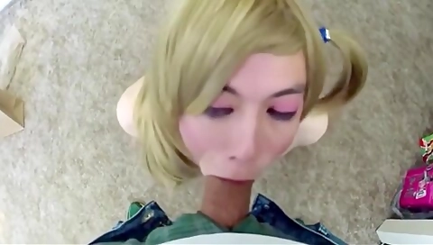 Incredible Pov Of A Blond Tranny Giving Head